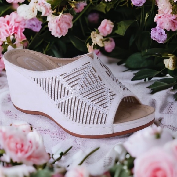 Italina White Rhinestone Embellished Comfort Padded Platform Wedge Sandal - Picture 3 of 7